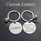 Personalized Letters Engraved Keychain With Simulated Pearls Wing