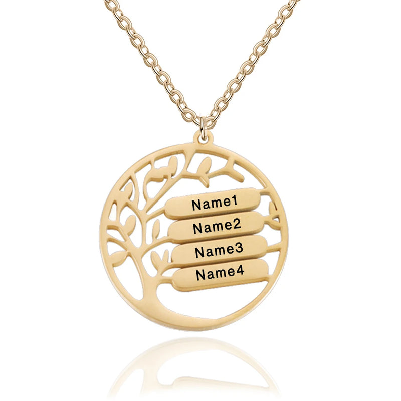 Custom Life Tree Family Names Necklace Stainless Steel Pendant