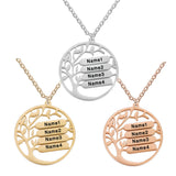 Custom Life Tree Family Names Necklace Stainless Steel Pendant