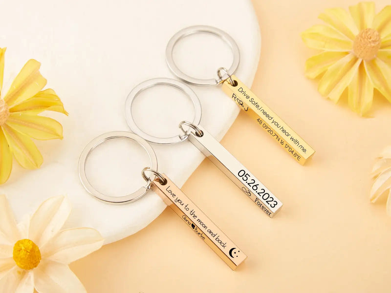 Personalized Coordinates 3D Keychain Engraved Keyring for Couple