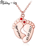 Personalized Love Couple Baby Feet Pendant Necklaces With Birthstones