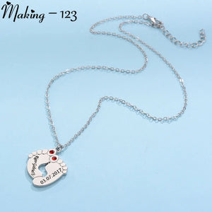 Personalized Love Couple Baby Feet Pendant Necklaces With Birthstones