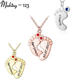 Personalized Love Couple Baby Feet Pendant Necklaces With Birthstones