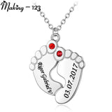 Personalized Love Couple Baby Feet Pendant Necklaces With Birthstones
