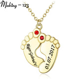 Personalized Love Couple Baby Feet Pendant Necklaces With Birthstones