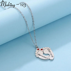 Personalized Love Couple Baby Feet Pendant Necklaces With Birthstones