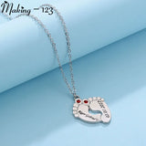 Personalized Love Couple Baby Feet Pendant Necklaces With Birthstones
