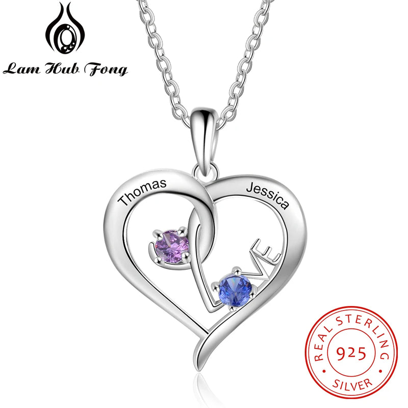 Personalized Love Heart Necklace 925 Sterling Silver Name Necklace