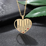 Custom Heart Pendant Necklace with Family Names & Birthstone for Women