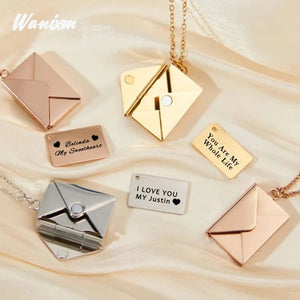 Love Letter Pendant Necklace Stainless Steel Engrave Name Couple Necklace