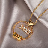 Personalized Love Mom Pendant Necklaces Name Beaded Stainless Steel Necklace