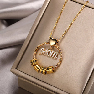 Personalized Love Mom Pendant Necklaces Name Beaded Stainless Steel Necklace