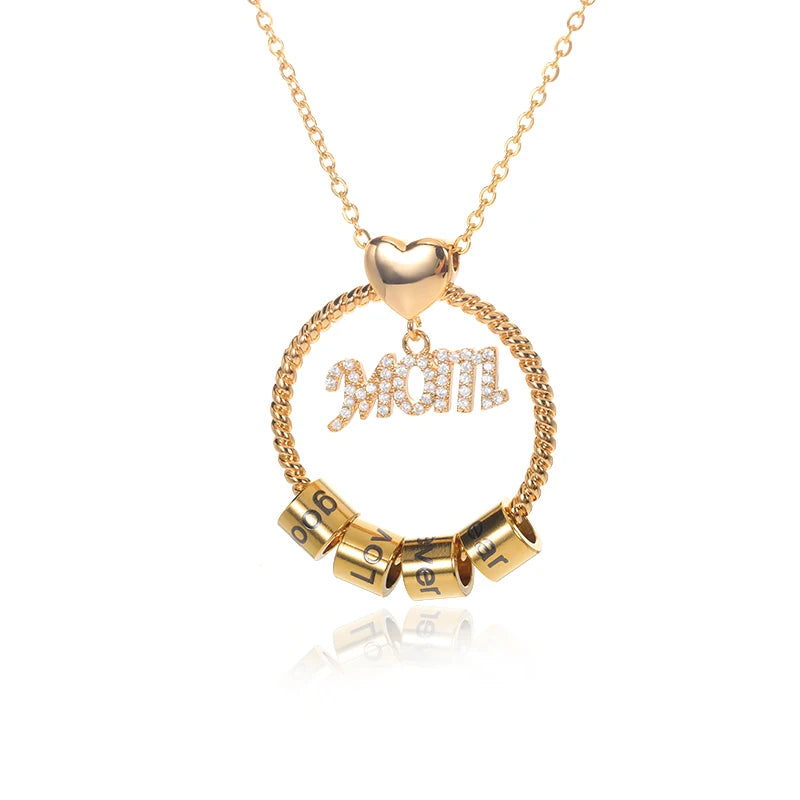 Personalized Love Mom Pendant Necklaces Name Beaded Stainless Steel Necklace