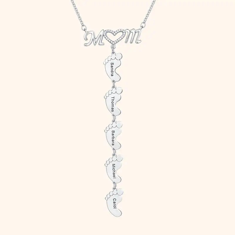 Personalized Family Name Foot Charms Necklace with CZ Stone
