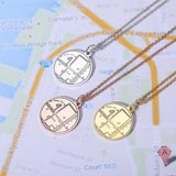 Map Engraving Pendant Necklace Circle Jewelry Stone Anniversary Gift