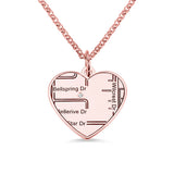 Personalized Map Engraved Heart Necklace Pendant Gift