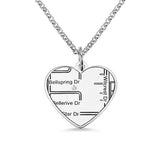 Personalized Map Engraved Heart Necklace Pendant Gift