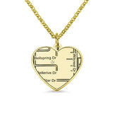 Personalized Map Engraved Heart Necklace Pendant Gift