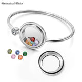 Name Round Charm Locket Memory Bangle with Birthstones DIY Jewelry
