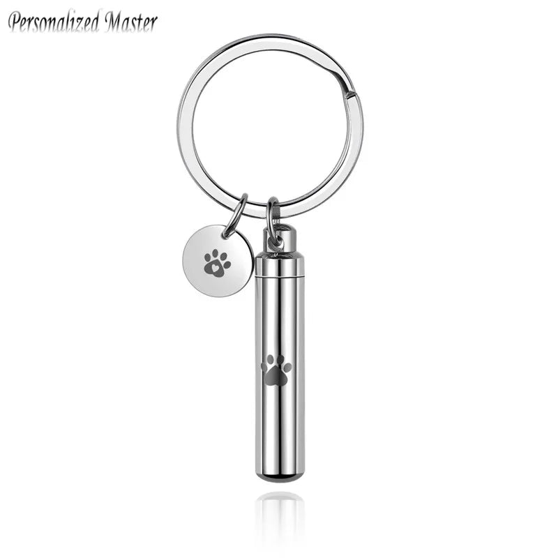 Personalized Pet Names Paw Cylinder Key Chain - Ashes Keepsake