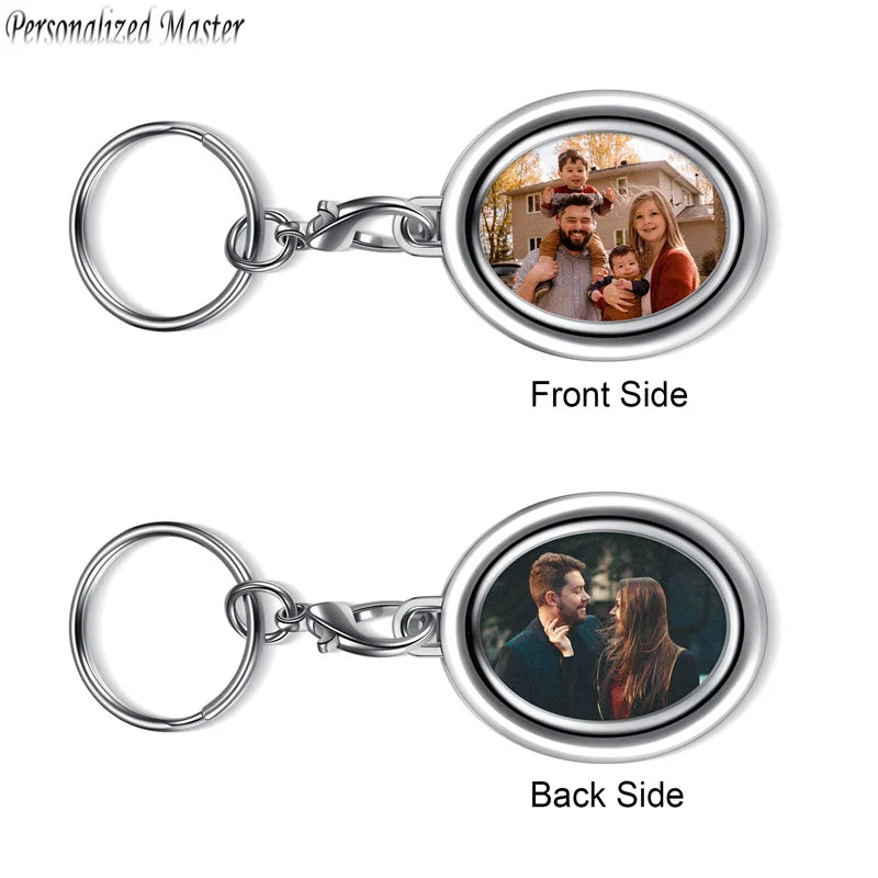 Custom Oval Keychain with Engraved Picture - Gift for Parents