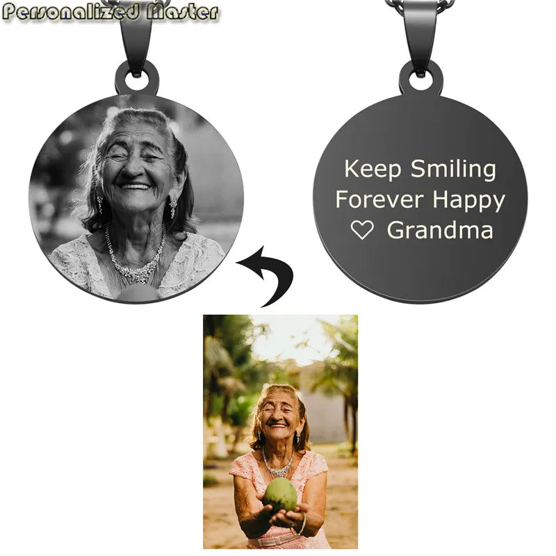 Round Pendant Necklace with Personalized Photo Engraving