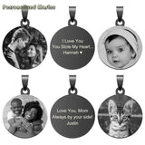 Round Pendant Necklace with Personalized Photo Engraving