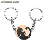 Personalized Cat's Yin Yang Keychains with Engraved Names