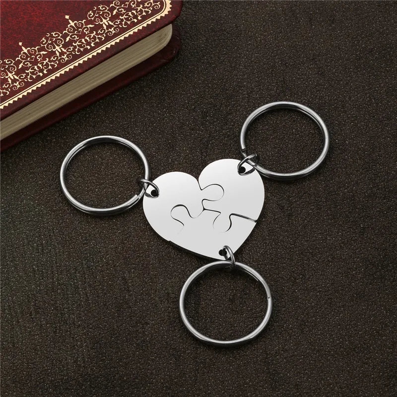 Heart Puzzle Engraved Name BFF Keyrings Friendship DIY Keychains