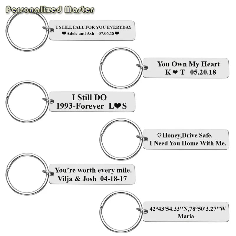 Rectangle Engraved Key Rings for Family Key Chain