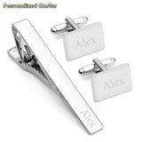 Personalized Stainless Steel Cufflinks Tie Clip Set for Men