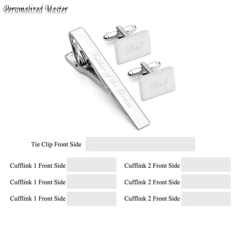Personalized Stainless Steel Cufflinks Tie Clip Set for Men