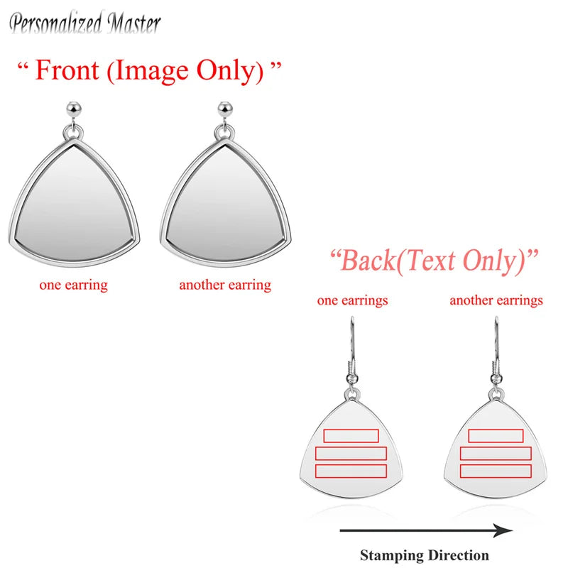 Photo Engraved Heart Triangle Earrings