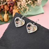Photo Engraved Heart Triangle Earrings