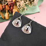 Photo Engraved Heart Triangle Earrings