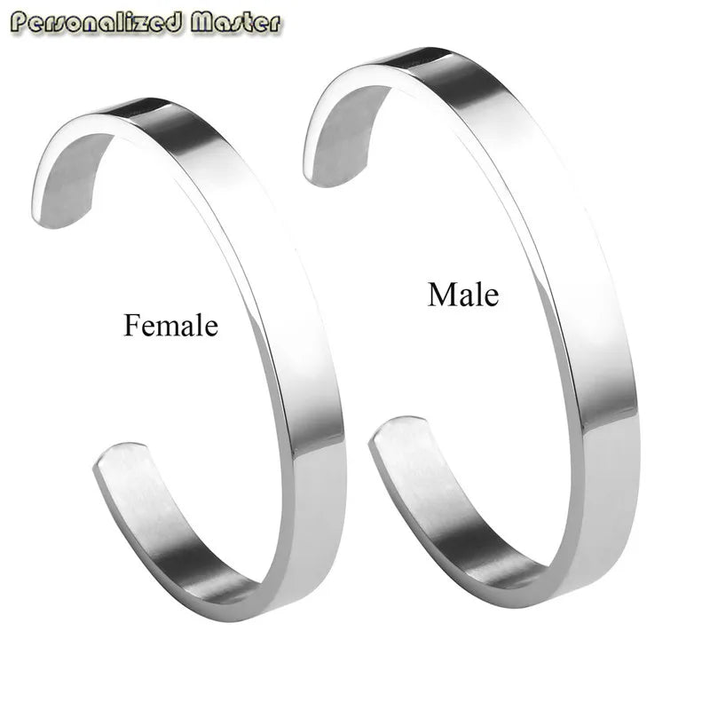 Personalized His Hers Bracelet Stainless Steel Cuff Bangle for Couples