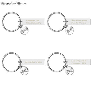 Alloy Pinky Promise Friendship Keychain Engrave Name Letter Words Keyring