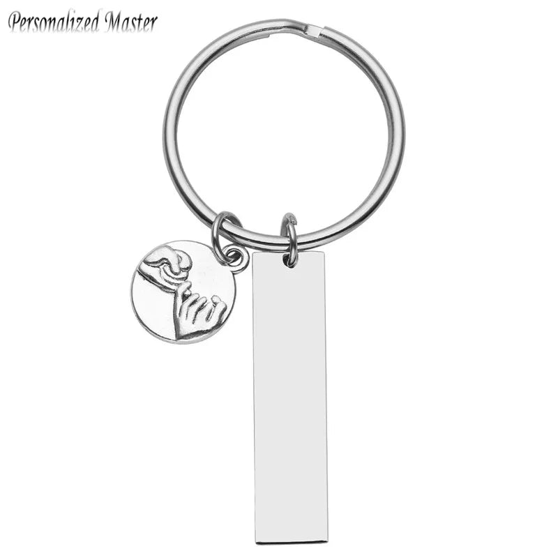Alloy Pinky Promise Friendship Keychain Engrave Name Letter Words Keyring