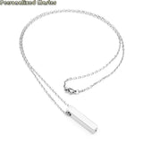 Engraved Text Necklace Stainless Steel Cube Bar Urn Memorial Pendant Necklace