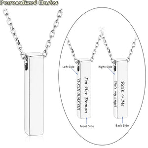 Engraved Text Necklace Stainless Steel Cube Bar Urn Memorial Pendant Necklace
