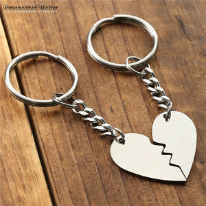 Engraving Date Heart Puzzle Key Chain Stainless Steel Keyring