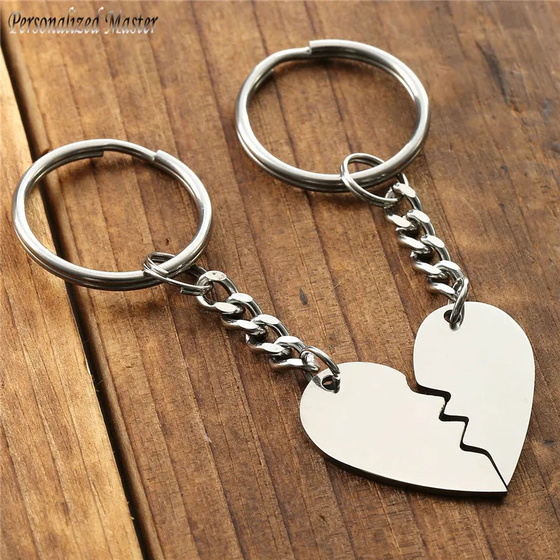 Engraving Date Heart Puzzle Key Chain Stainless Steel Keyring