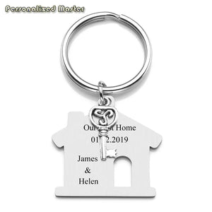 Engraved House Keychain - Stainless Steel - Housewarming Gift