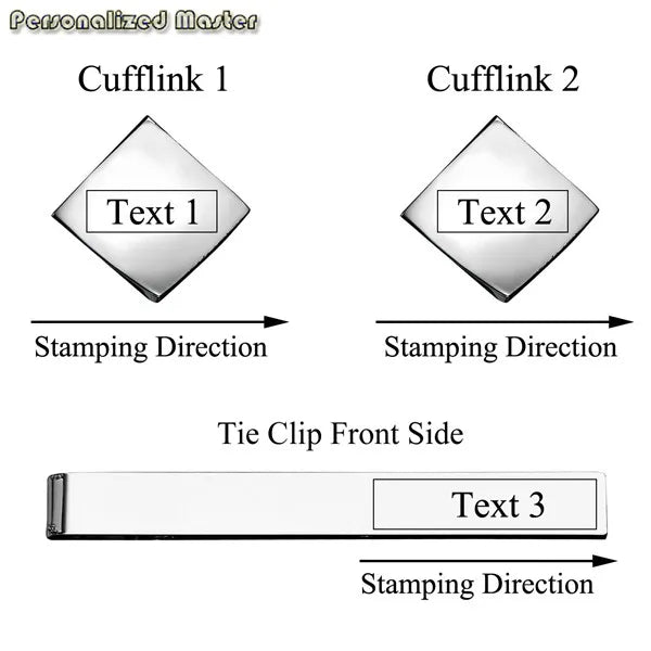 Personalized Steel Cufflinks Tie Clip Set for Mens Business Wedding