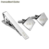 Personalized Steel Cufflinks Tie Clip Set for Mens Business Wedding