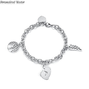 Letter Bracelet Stainless Steel Tree of Life Angle Wing Heart Charm Bracelets