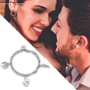 Letter Bracelet Stainless Steel Tree of Life Angle Wing Heart Charm Bracelets