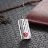 Personalized Medical Alert ID Necklace Stainless Steel Tag Pendant
