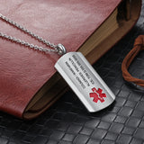 Personalized Medical Alert ID Necklace Stainless Steel Tag Pendant