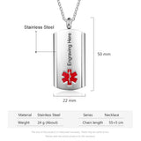 Personalized Medical Alert ID Necklace Stainless Steel Tag Pendant